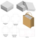 Rigid box and paper bag set mockup with dieline Royalty Free Stock Photo