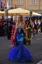 Rijeka, Croatia February 2021.Carnival dancer woman dressed as a mermaid posing. Rijeka center traditional masquerade procession