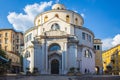 Rijeka, Croatia - July 18 2018: St. Vitus Cathedral with the yellow Bell Tower on the right. It is one of the main tourist Royalty Free Stock Photo