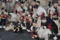 Rijeka, Croatia,19.02.2023. Ringer bells, traditional masked group of children and adults covered by sheepskin and animal masks.