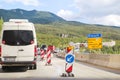 Road works. Renovation on highway. Road machinery at construction site. Signs and signaling. Royalty Free Stock Photo