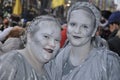 Rijeka, Croatia,19th February, 2023.Two girls pose in the carnival parade. Masked women participates at the carnival parade.