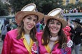Rijeka, Croatia,19th February, 2023.Two woman pose in the carnival parade. Masked women participates at the carnival parade.