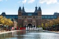 The Rijksmuseum Amsterdam museum area with the words IAMSTERDAM in Amsterdam, Netherlands.