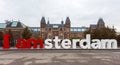 The Rijksmuseum Amsterdam museum area with the words IAMSTERDAM in Amsterdam