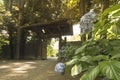 Rikugien Garden`s interior door in Tokyo made of wood and tiles Royalty Free Stock Photo