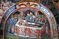 Religious art, mural painting in Rila monastery , the oldest and largest monastery in Bulgaria Royalty Free Stock Photo