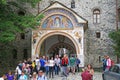 Tourists visiting Rila monastery , the oldest and largest monastery in Bulgaria