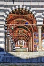 Rila monastery fountain and bell side view