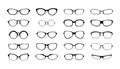 Rim glasses. Black silhouette of spectacles plastic lens frame design. Vintage eyewear style. Eyes care. Optic
