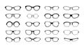 Rim glasses. Black silhouette of spectacles plastic lens frame design. Vintage eyewear style. Eyes care. Optic accessories