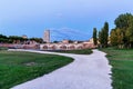 Rimini city park. Sunset time. Evening on tiberius bridge