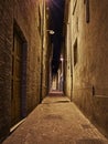 Rimini, Emilia Romagna, Italy: narrow alley at night in the old town 
