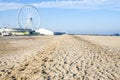 Rimini empty deserted beach winter ferris wheel sand trampled Royalty Free Stock Photo