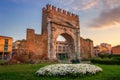 Rimini, Italy. Arch of Augustus, ancient roman gate of city Royalty Free Stock Photo