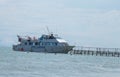 Rimini, Italy - August 6 2023 a large boat in the water near a pier