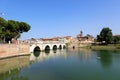 Rimini, Italy, July 2 2019: Bridge of Tiberius Ponte di Tiberio in Rimini