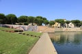 Rimini, Italy, July 2 2019: Plazza sullÃ¢â¬â¢Acqua, Park at the Tiberius Bridge in Rimini