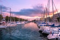 Rimini. Italy. Sea boats in marina at the sunrise.