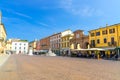 Rimini, Italy, September 19, 2018: Row of colorful multicolored building and houses on Piazza Cavour square