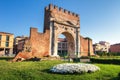 Rimini landmark of Arch of Augustus. Famous Triumphal Arch in Rimini on clear day, Italy Royalty Free Stock Photo