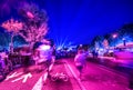 Rimini night street view seafront. Vibrant colors