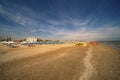 Rimini sand beach landscape. Panoramic view of one of most large and long beach Italy