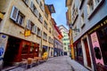 Rindermarkt shopping street in old town, on April 3 in Zurich, Switzerland