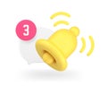 Ring bell incoming call chat notification quick tips internet alert 3d icon realistic vector