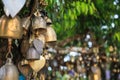 Ring bells in temple. Bell Sound is auspicious which welcome divinity and dispels evil. Bells symbolize wisdom and compassion, whi Royalty Free Stock Photo