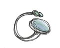 Ring with big aquamarine stone. Sketch. Isolated on white background.