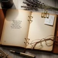 By ring binders. On one page a note with decorative handwriting is Royalty Free Stock Photo