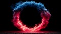 A ring of blue and red smoke rises from the ground against black Royalty Free Stock Photo