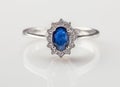 ring with blue sapphire and brilliants Royalty Free Stock Photo