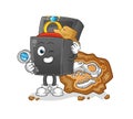 Ring box archaeologists with fossils mascot. cartoon vector