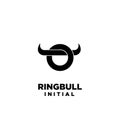 Ring bull horn head ring nose initial letter o black logo icon design vector illustration Royalty Free Stock Photo