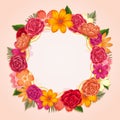 Ring of colorful flowers on white background