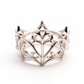 Silver Crown Ring With Diamond Accents - Fluid And Organic Design