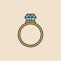 Ring with diamond colored icon. Vector engagement ring symbol