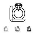 Ring, Diamond, Gift, Box Bold and thin black line icon set