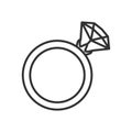 Ring with Diamond Outline Flat Icon on White