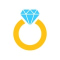Ring with diamond vector icon in flat style. Gold jewelery ring