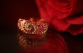 Ring with diamonds & red rose Royalty Free Stock Photo