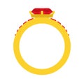 Ring fashion romance celebration sign vector icon. Wedding gold flat engagement metal. Groom red gem shape Royalty Free Stock Photo