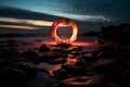 a ring of fire on the beach at sunset Royalty Free Stock Photo