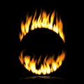 Ring of fire black background with intense flames