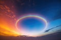 a ring of fire is seen in the sky above a beach at sunset or sunrise or sunset, as seen from a distance, with the sun in the Royalty Free Stock Photo