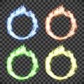 Ring on fire. Set of circle flame patterns isolated on transparent background. Royalty Free Stock Photo