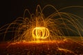 A ring of fire spinning steel wool steel wool photography Royalty Free Stock Photo