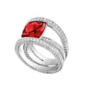 Ring of gold with diamonds and a big ruby Royalty Free Stock Photo